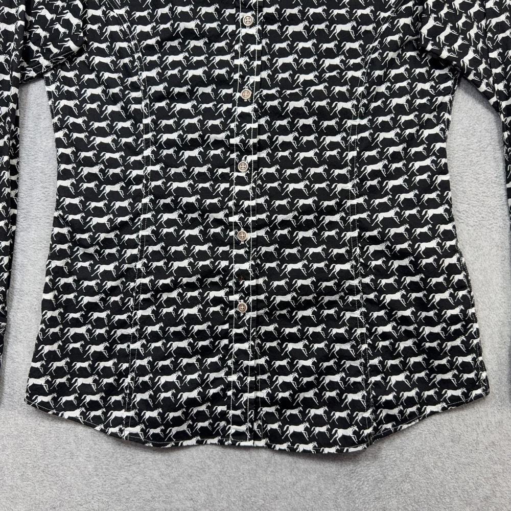 Ariat Shirt Womens Medium Black Horse Print Long Sleeve Button Front Western - Picture 5 of 14